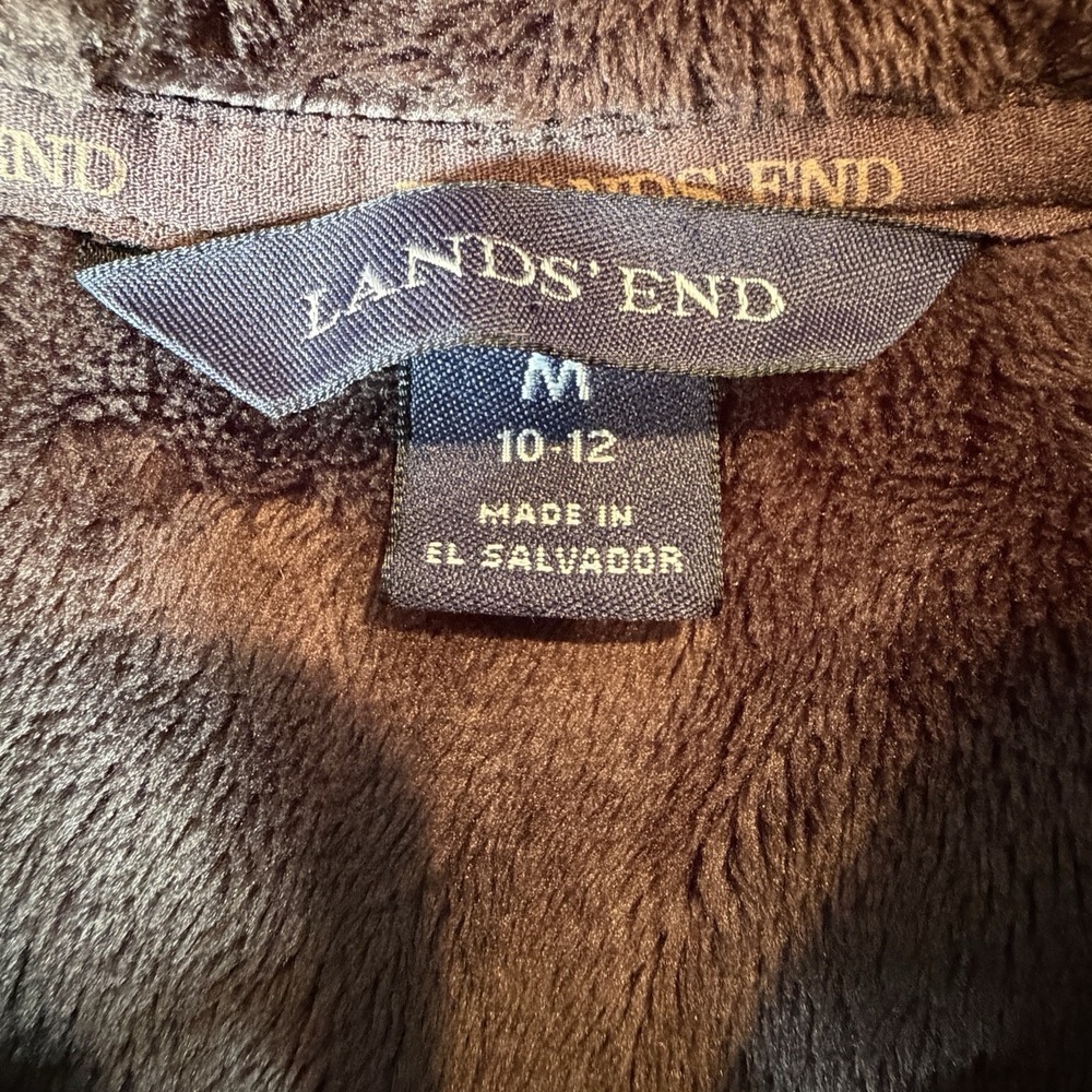 Lands End Jacket Women's Sz‎ M Brown Hooded Zippered Long Fleece - Picture 2 of 7